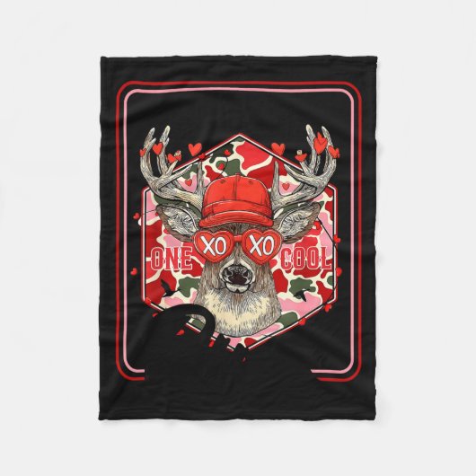 You're One Cool Buck Camouflage Valentine's Day Hu フリースブランケット (正面)