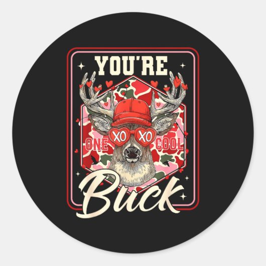 You're One Cool Buck Camouflage Valentine's Day Hu ラウンドシール (正面)