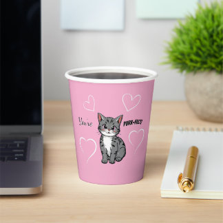 You're Purr-fect Animated Cat and Hearts Pink 紙コップ