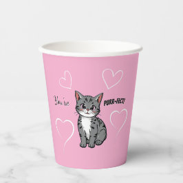 You're Purr-fect Animated Cat and Hearts Pink 紙コップ