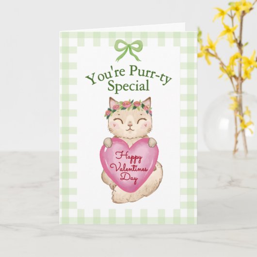 You're Purr-ty Special Kitty Cat Valentine's Day N カード (黄色い花)