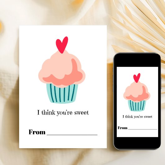 You're sweet pink cupcake Valentine Printable シーズンカード