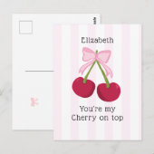 You're the Cherry on Top Coquette Stripes Pink ポストカード (正面/裏面)