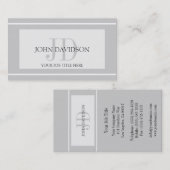 YourJobTitleのモノグラムのイニシャルの白の銀 名刺 (正面/裏面)