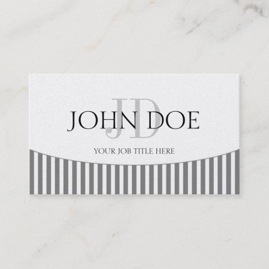 YourJobTitleのモノグラムの灰色のストライプかプラチナ紙 名刺 (正面)