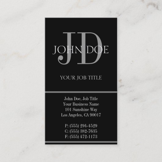 YourJobTitleの縦の黒 名刺 (正面)