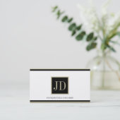 YourJobTitle白いBlkかタンの正方形のモノグラムのプラク 名刺 (スタンド正面)