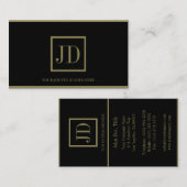 YourJobTitle! 黒または金ゴールドの正方形のモノグラムのプラク 名刺 (正面/裏面)
