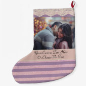 YourPic/文字パープルバラ金ゴールドストライプヴィンテージレース ラージクリスマスストッキング (裏面)