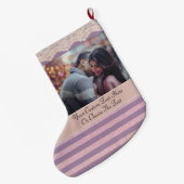 YourPic/文字パープルバラ金ゴールドストライプヴィンテージレース ラージクリスマスストッキング (裏面 (吊り時))