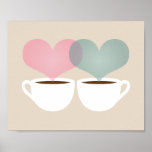 Yours and Mine Coffee Mugs in Love Art Print ポスター<br><div class="desc">Beige,  white,  brown,  pink,  blue</div>