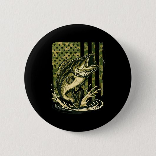 Youth Camo B Fish American Flag Freshwater North A 缶バッジ (正面)