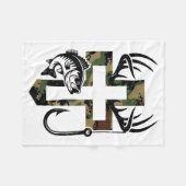 Youth Camo Faith Hunting Fishing Cross Hook Christ フリースブランケット (正面(横))
