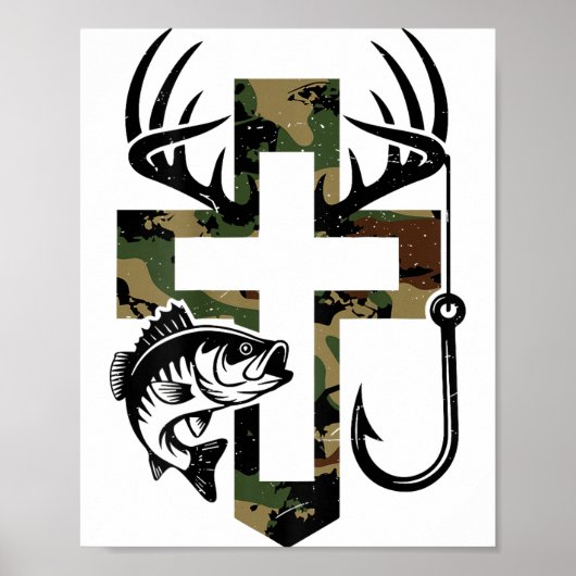 Youth Camo Faith Hunting Fishing Cross Hook Christ ポスター (正面)
