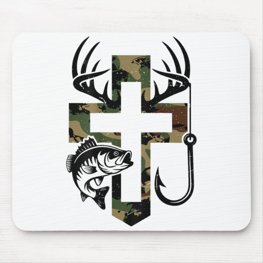 Youth Camo Faith Hunting Fishing Cross Hook Christ マウスパッド (正面)