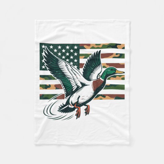 Youth Camo Mallard Duck Hunting Camouflage America フリースブランケット (正面)
