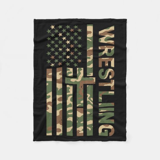 Youth Camo Wrestling American Flag Us Patriotic Bo フリースブランケット (正面)