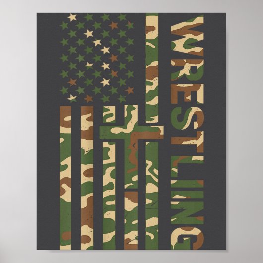 Youth Camo Wrestling American Flag Us Patriotic Bo ポスター (正面)