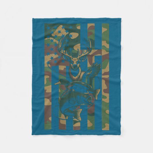 Youth Cross Camo Hunting Fishing B Deer Duck Camou フリースブランケット (正面)