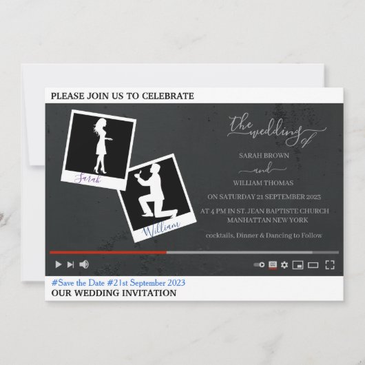 YouTubeをテーマにしたパーソナライズされた結婚式の招待状 招待状 (正面)