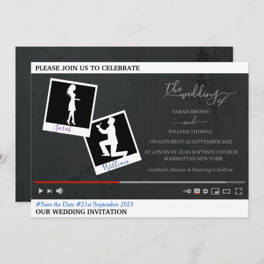 Youtubeをテーマにしたパーソナライズされた結婚式招待状 招待状 (正面/裏面)
