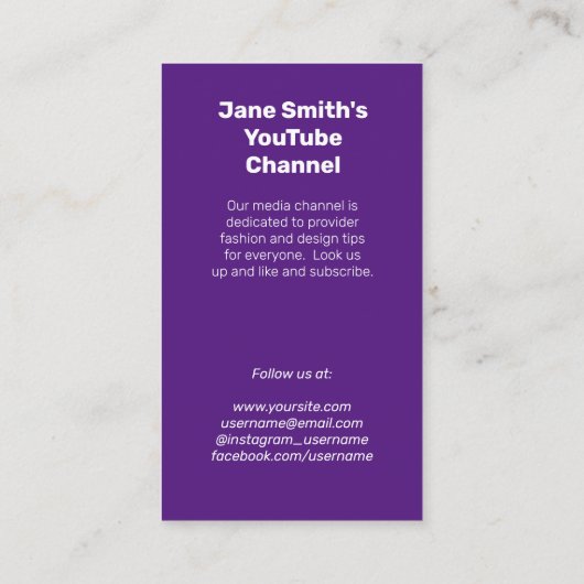 YouTubeチャンネルプロモーション – パープルフィルムモチーフ 名刺 (裏面)