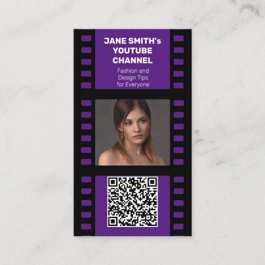 YouTubeチャンネルプロモーション – パープルフィルムモチーフ 名刺 (正面)