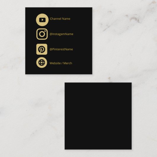 YOUTUBEチャンネルSNS金ゴールドブラックプロモーション スクエア名刺 (正面/裏面)