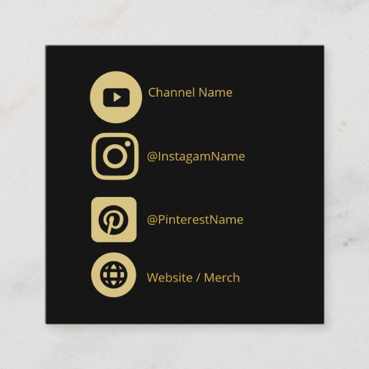 YOUTUBEチャンネルSNS金ゴールドブラックプロモーション スクエア名刺 (正面)