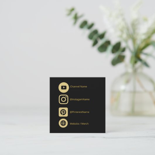 YOUTUBEチャンネルSNS金ゴールドブラックプロモーション スクエア名刺 (スタンド正面)