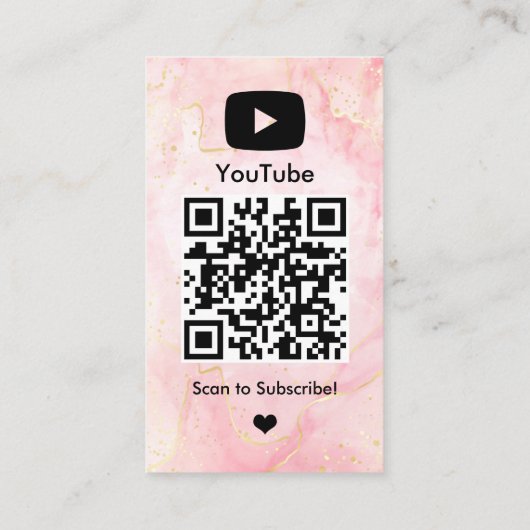 YouTubeピンク大理石インフルエンサーVloggerクリエーターQR 名刺 (裏面)