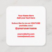 Youtubeロゴソーシャルメディアのプロモ赤と白モ コーリングカード (裏面)