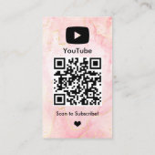 YouTube ピンク大理石インフルエンサーブロガークリエイターQR 名刺 (裏面)