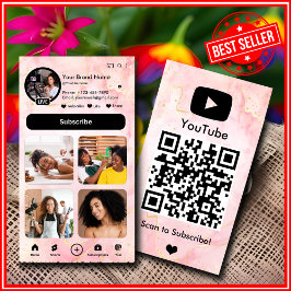 YouTube ピンク大理石インフルエンサーブロガークリエイターQR 名刺