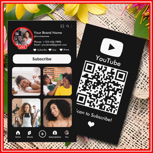 YouTube 黒色インフルエンサーブロガークリエイターQRコード 名刺