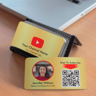 YouTube VloggerゴールデンおよびシンプルQRコード 名刺