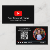 Youtube Vlogger Channel With QR Code Black 名刺 (正面/裏面)