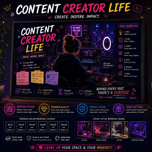 YouTuberのためのNeon Studio Workspaceウォールアート ポスター