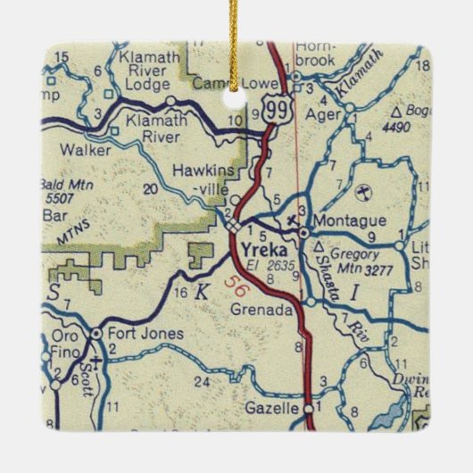 Yreka CAヴィンテージの地図 セラミックオーナメント (裏面)