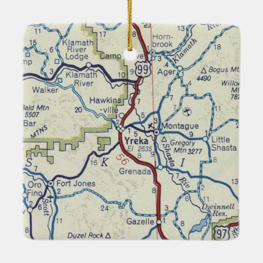 Yreka CAヴィンテージの地図 セラミックオーナメント (裏面)