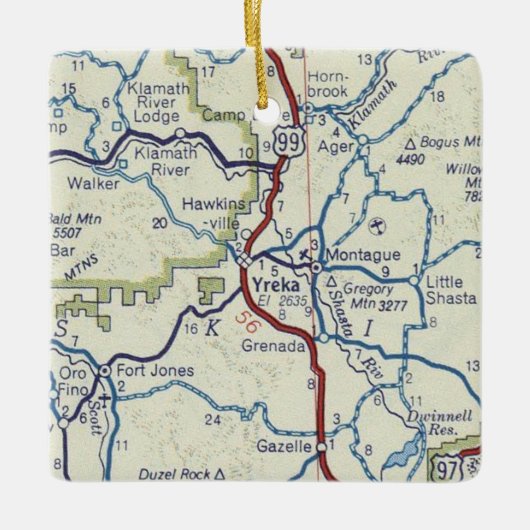 Yreka CAヴィンテージの地図 セラミックオーナメント (正面)
