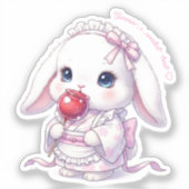 Yukata Bunny with Apple Candy - Pink Pastel Ribbon シール (正面)