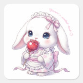 Yukata Bunny with Apple Candy - Pink Pastel Ribbon スクエアシール (正面)
