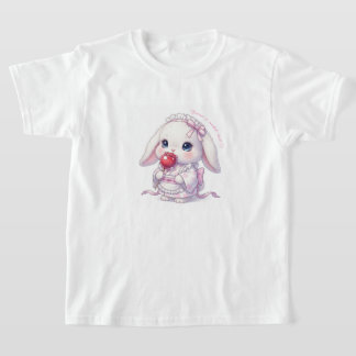 Yukata Bunny with Apple Candy - Pink Pastel Ribbon Tシャツ