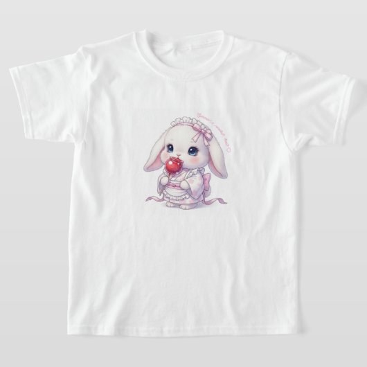 Yukata Bunny with Apple Candy - Pink Pastel Ribbon Tシャツ (レイダウン)