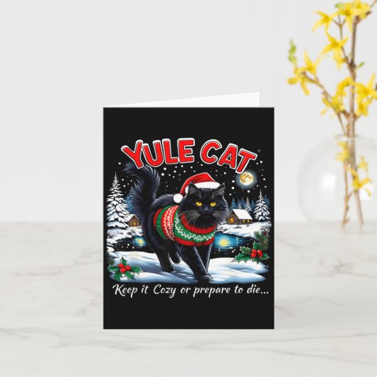 Yule Cat Keep It Cozy Funny Christmas Quote  カード (黄色い花)