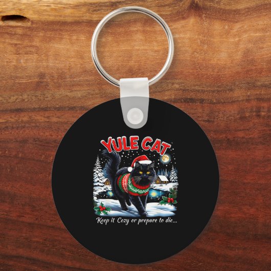 Yule Cat Keep It Cozy Funny Christmas Quote  キーホルダー (正面)