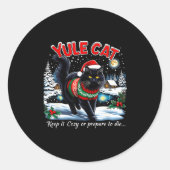 Yule Cat Keep It Cozy Funny Christmas Quote  ラウンドシール (正面)