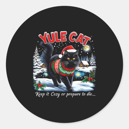 Yule Cat Keep It Cozy Funny Christmas Quote  ラウンドシール (正面)