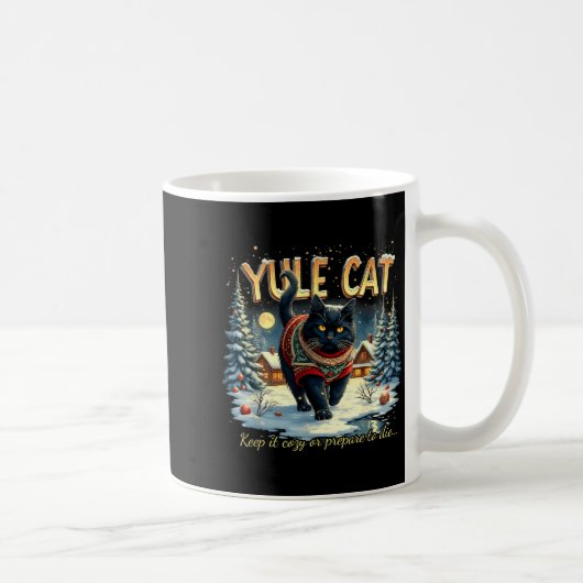 Yule Cat Keep It Cozy Funny Winter Quote コーヒーマグカップ (右)